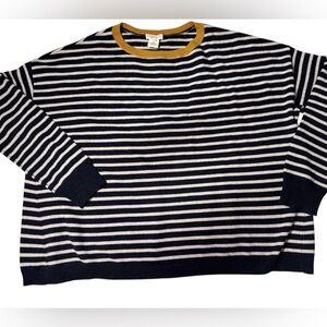 Demylee New York Cashmere Striped Sweater | Navy Ivory Breton | Mustard Trim
